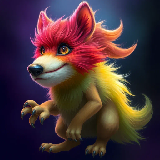 anthropomorphic character, exaggerated proportions, fantasy, vibrant colors, detailed fur texture, dynamic pose, playful mood, intricate design, surrealism, character design, expressive eyes, soft lighting, fantasy illustration, imaginative world, whimsical atmosphere, pop culture influences, intricate line work, digital painting technique, fantasy genre, bold composition, dreamlike setting