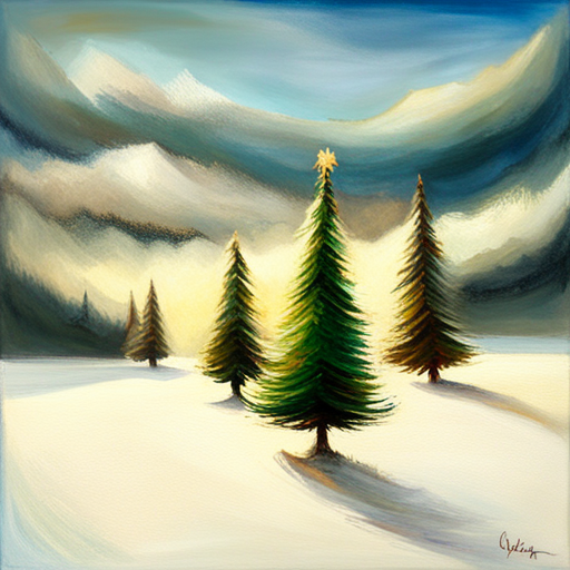 Christmas tree, white background, textured canvas, oil, vintage