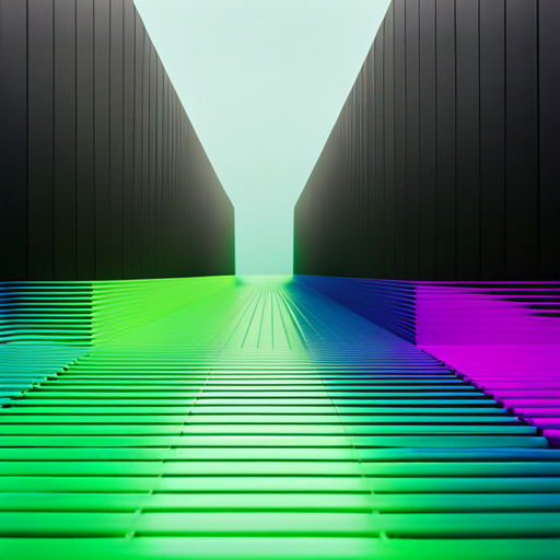 geometric shapes, abstract, antenna, signal waves, neon lights, futuristic, angular lines, minimalism, monochromatic, computer-generated