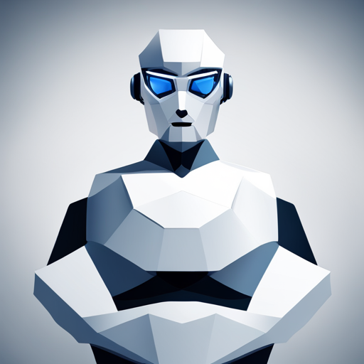 abstract, robot, symbol, logo, front-facing, low-poly, geometric shapes, white background