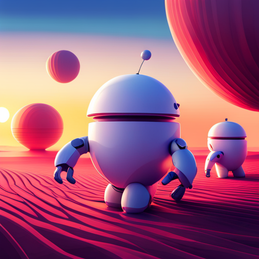 Low poly, robots, cuteness, rubber textures, front view, toy-like aesthetic