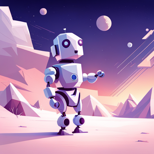 tiny robot, geometric shapes, low-poly, digital-art, white background