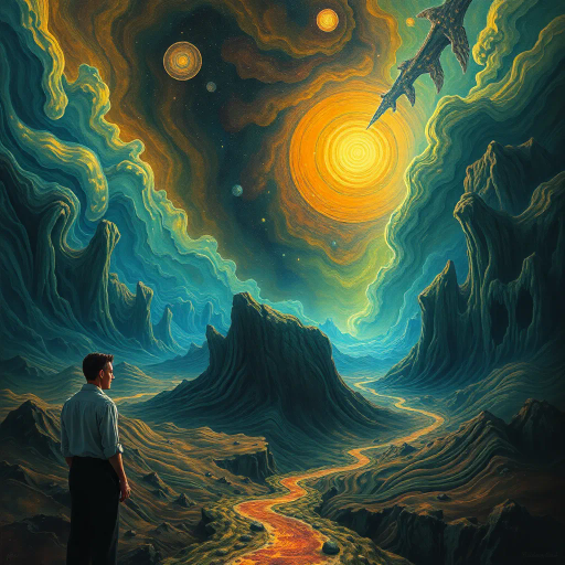 introspective contemplation, surreal landscapes, ethereal lighting, Salvador Dali influence, mystical aura, dreamlike quality, vivid imagination, flowing forms, cosmic scale, meditative mood, intricate patterns, celestial elements, timeless essence, rich textures, harmonious colors, vast space, transcendental symbolism, imaginative introspection, lush detail, visionary dreamscapes, fantastical dimensions, spiritual exploration, interconnected realms, abstract imagery, infinite horizons, enigmatic presence, dynamic flow, surrealist vision, metaphysical journey, surreal artistry