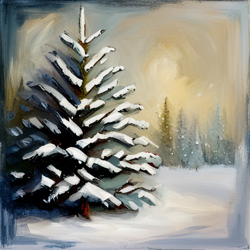 four Christmas tree, white background textured canva, oil vintage