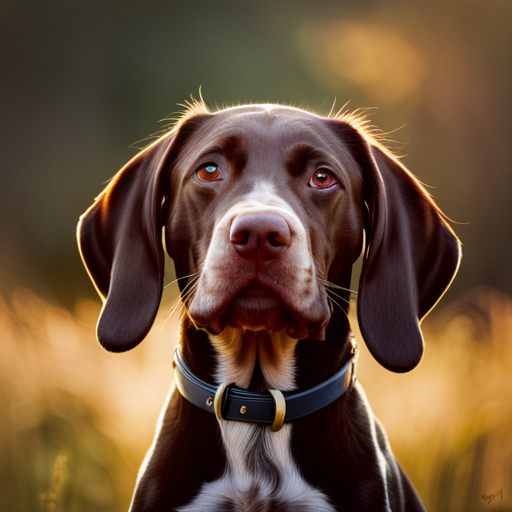 nature, animals, photography, portrait, dog, puppy, German shorthair pointer, cute, adorable, pet, wildlife, outdoor, playful, energetic, curious, sunlight, warm tones, close-up, expressive eyes, furry, wagging tail, wet nose