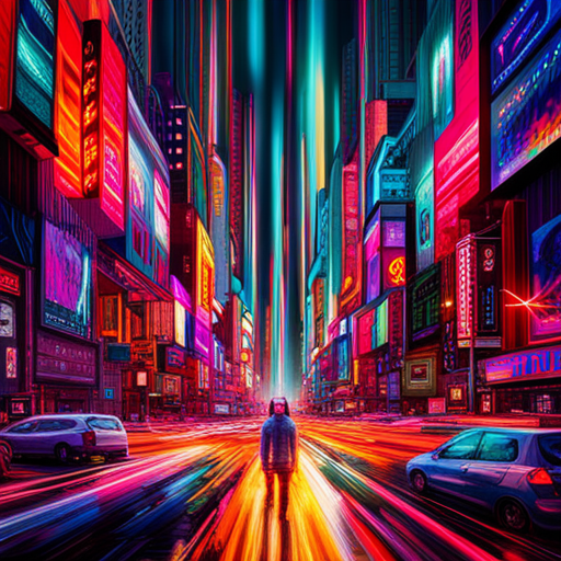 futuristic, artificial intelligence, data visualization, maximalism, complex patterns, glitch art, cyberpunk, machine learning, wires and circuits, neon colors