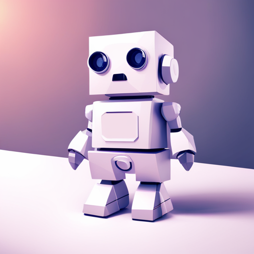 tiny robot, low polygon count, geometric shapes, front-facing, cute, minimalism, white background