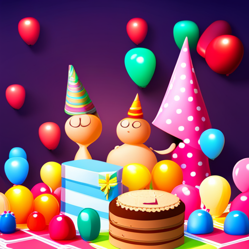 animated, birthday, celebration, vibrant colors, cute characters, joyful atmosphere, party hats, confetti, balloons, cake, candles, gifts, festivities, happiness, animation, fun, animation technique, upbeat music