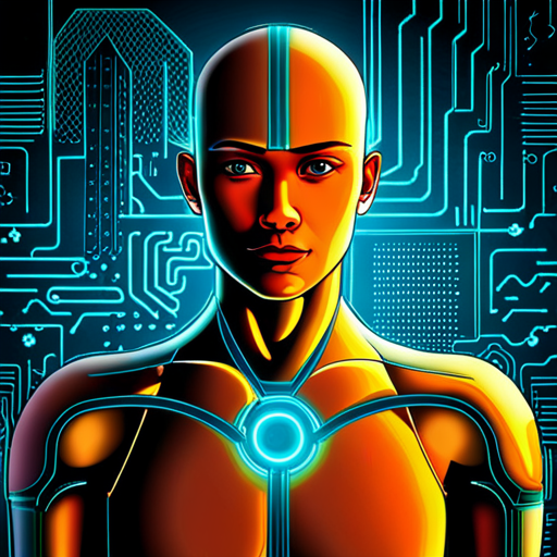 neon lights, hacking, dystopia, AI overlords, hi-tech, augmented reality, transhumanism, cyborgs, digital consciousness, cybernetics, cyberwarfare, virtual worlds, rebellion, globalization