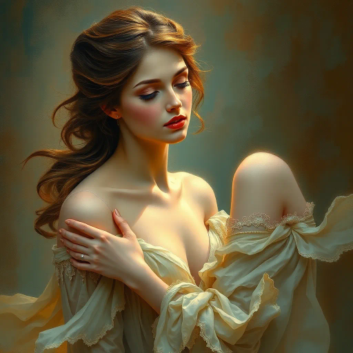 elegant femmes, graceful posture, intricate fashion, ethereal beauty, soft lighting, romantic era, impressionistic brushstrokes, pastel hues, delicate textures, feminine elegance, serene expressions, renaissance influences, flowing fabrics, atmospheric composition, refined aesthetics, timeless allure, enchanting aura, subtle movement, classical themes, Claude Monet, Edgar Degas, Raphael, chiaroscuro, delicate pastels, harmonious balance, historical richness, fine detail, luminous glow, cultural grace, narrative depth, portraiture, emotive grace, evocative ambiance