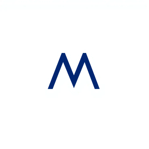 abstract, minimalist logo, geometric letter M, thin horizontal lines, hierarchy, ladder rungs, solid indigo blue, crisp vector design, white background, modern typography, Bauhaus influence, clean composition, precise geometry, vector graphics, contemporary aesthetic, graphic design, minimalism, line weight variation, symbolic representation, structured layout