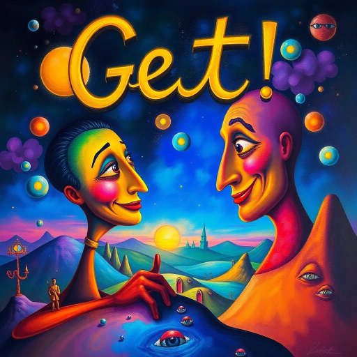 greeting, expression, surrealism, Salvador Dalí, vivid colors, dreamlike atmosphere, whimsical elements, modernist influence, abstract forms, human connection, ethereal glow, imaginative landscape, playful composition, vibrant energy, expressive lighting, contemporary techniques, emotional resonance, depth and contrast, dynamic interaction, art nouveau, optimistic tone, juxtaposition, flowing lines, fluid motion, symbolic motifs, layered textures, mystical ambiance, romantic undertones, contrasting palettes, harmonic balance, immersive perspective, magical realism, narrative depth, surreal exploration, fragmented reality, artistic exploration