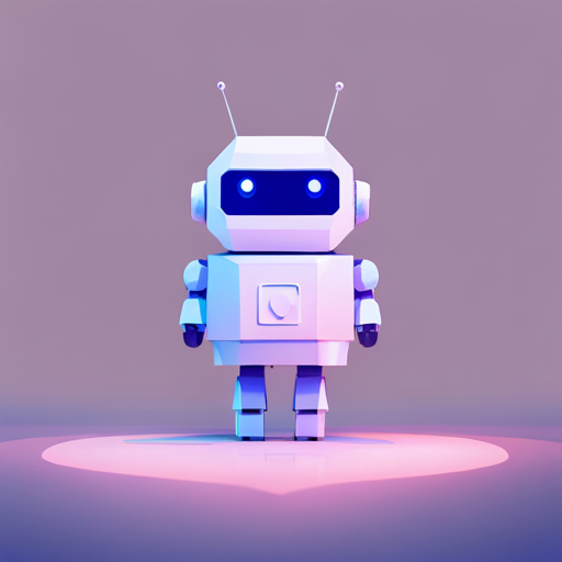 Tiny robot with front-facing perspective, featuring cute geometric shapes in a clean white digital-art background