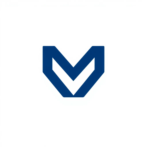 abstract M lettermark, geometric precision, two thick diagonal lines, sharp V convergence, bold solid indigo, minimal modern logo, geometric shapes, Bauhaus influence, dynamic symmetry, clean lines, minimalism, stark contrast, white background, conceptual simplicity, contemporary aesthetics, high-impact clarity