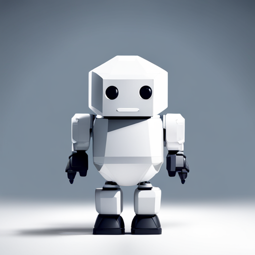 adorable, robot, toy, miniature, minimalist, geometric, polycount, low-poly, rubber material, white, background