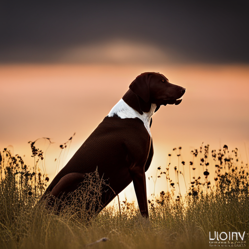 German shorthair pointer, hunting dogs, animal portrait, monochrome, high contrast, dark background, intense gaze, rugged texture, black and white photography, natural lighting, hunting instinct, powerful stance, majestic posture, pedigree breeds, outdoor photography, dog training photography, nature, animal behavior, point, prey drive, breeds, wild game, bird hunting, scent, tracking, camouflaged, agility, trained, field trial, energetic, athletic, muscular, intelligent, sporting dogs, gundogs, pointers, bird dogs, hunting equipment, camouflage, action shots, hunting techniques, wildlife, hunting season, hunting gear, hunting scenery, agility, stamina, speed, golden hour light, rule of thirds, defocused background, green tones, yellow tones, high level of detail, essence of the breed