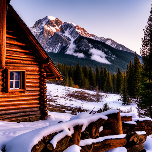 mountain, cabin, nature, landscape, remote, solitude, rustic, cozy, retreat, wood, forest, trees, snow-capped, tranquil, scenic, panoramic, view, peaceful, wilderness