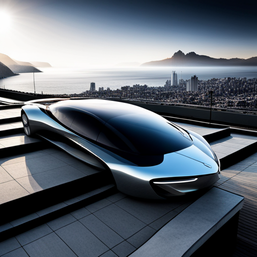 Futuristic concept car, sleek design, aerodynamics, self-driving, electric, neon colors, holographic display, LED lights, speed, innovation, advanced materials, cutting-edge technology, minimalist, fluid curves, space-age, eco-friendly, artificial intelligence, autonomous, hyperrealistic, cyberpunk, radical design