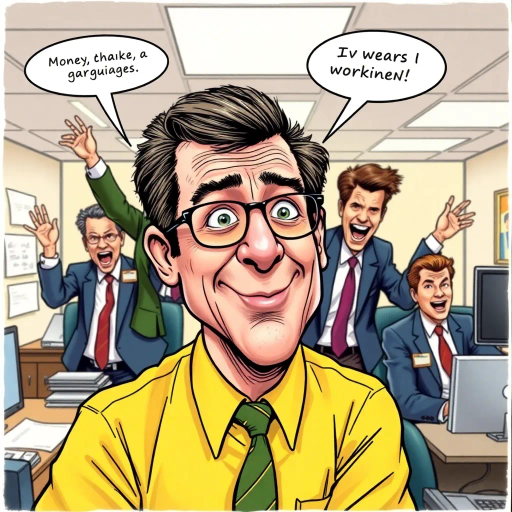 satirical portrait, corporate comedy, 2000s sitcom, American humor, Steve Carell, workplace dynamics, comedic expression, exaggerated features, office environment, pop culture reference, dynamic poses, vibrant color palette, narrative storytelling, character-driven, humorous scenarios, lighthearted mood, graphic storytelling, panel composition, speech bubbles, line work detail, ink and color, visual humor, pop art influence, playful satire