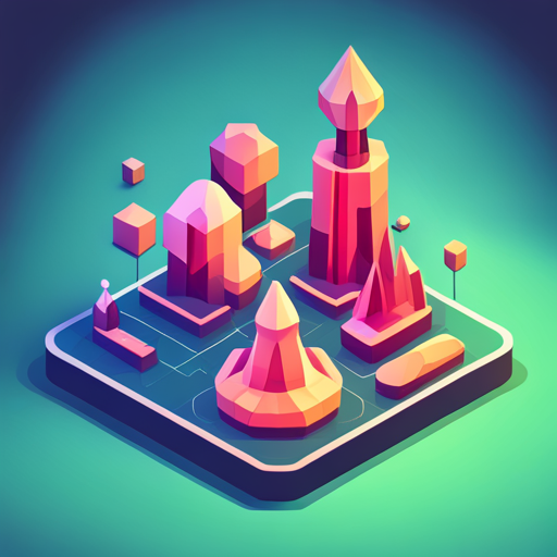 Isometric perspective, Plastic materials, Bot, App mascot, Geometric shapes, Vibrant colors, Low poly technique