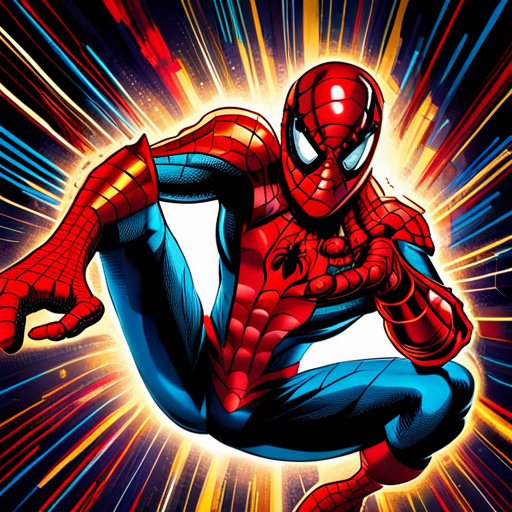 Spiderman, superhero, Marvel, action, comic book, illustration, webs, red and blue, dynamic, motion, New York City, skyscrapers, cityscape, urban, swinging, agility, acrobatic, web-slinging, crime-fighting, masked vigilante, Marvel Cinematic Universe, Stan Lee, Steve Ditko, pop art, sequential art