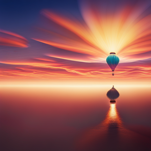 vibrant colors, large scale, dreamlike landscape, whimsical hot air balloon, surreal atmosphere, fantasy elements, imaginative composition, ethereal lighting, fantastical perspective, magical realism, floating sensation, colorful palette, otherworldly adventure