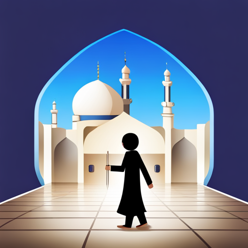 symbolic masjid, rounded border, border shadow, clock, 04:10, 7 minutes walking distance, location