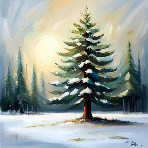 Christmas tree, white background, textured canvas, oil, vintage