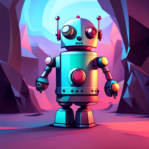 tiny, cute, robot, front-facing view, geometric shapes, low-poly, rubber