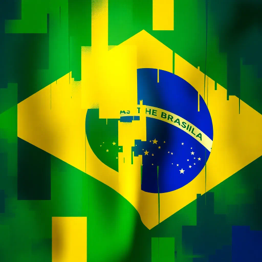 Brazilian flag, vibrant colors, modern digital interpretation, geometric shapes, vivid green, deep yellow, midnight blue, iconic symbolism, cultural pride, Henri Matisse influence, abstract representation, energy and movement, tropical essence, contemporary twist, luminosity, dynamic composition, national identity, artistic expression, unity and diversity, celebration of heritage, bold contrasts, visual impact, conceptual artistry, emotive design