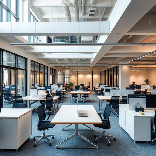 modern workspace, sleek design, Herman Miller, ergonomic furniture, ambient lighting, open-plan office, minimalist aesthetics, productivity hub, muted color palette, contemporary architecture, sustainable materials, collaborative environment, urban sophistication, glass partitions, dynamic flow, innovative technology, creative energy, professional atmosphere, timeless elegance, spatial harmony, Bauhaus influence, vibrant interaction