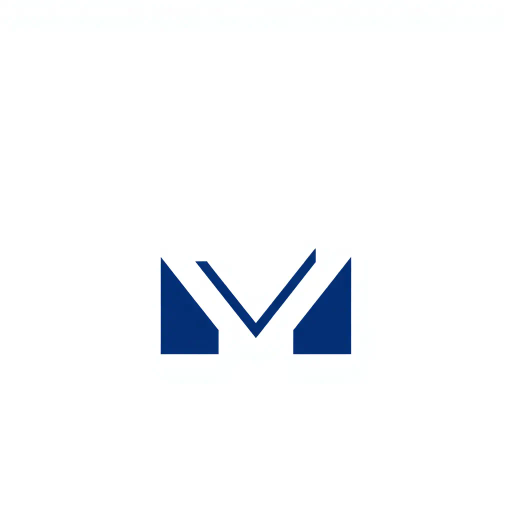 bold M logo mark, solid geometric letter, structured layers, subtle thin horizontal connector lines, indigo on white, modern minimal SaaS branding, flat vector, modernist simplicity, Bauhaus influence, clean design, minimalist aesthetics, structured composition, primary color palette, geometric precision, visual balance, negative space utilization, corporate identity, digital branding, contemporary design language, clarity in form