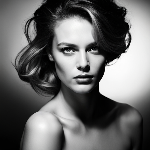 feminine strength, gracefulness, portrait, black and white, soft lighting, emotional expression, beauty, empowerment, contemporary, contrast, delicate features, monochrome, dramatic shadows, timeless elegance, chiaroscuro, Renaissance influence, ethereal mood