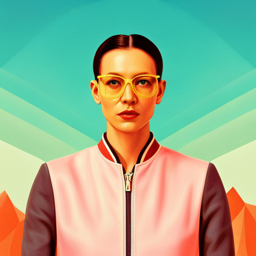 Wes Anderson, Futuristic Technology, Artificial Intelligence, Monochromatic Color Scheme, Symmetrical Composition, Retrofuturism, Medium-Shot Framing, Tracking Shots, Quirky Characters, Playful Aesthetics