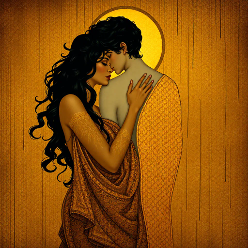 eroticism, evocative allure, romantic nuances, Gustav Klimt, Art Nouveau, sensual elegance, intimate ambiance, soft gradations, golden hues, intricate patterns, curved lines, emotional depth, dreamlike fluidity, opulent textures, timeless sensuality, classicism, Renaissance influence, chiaroscuro lighting, atmospheric glow, layered compositions, passionate gestures, cultural intimacy, human form, delicate balance, visual poetry, harmonious erotica, narrative expression, suggestive symbolism