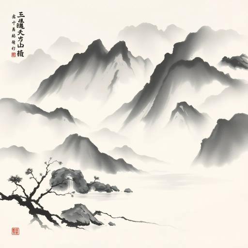 traditional chinese ink wash, minimalistic elegance, serene landscapes, Liu Shou-Kwan, soft gradients, flowing brushwork, monochrome palette, delicate textures, introspective mood, atmospheric depth, ancient Chinese heritage, meditative visuals, harmonious balance, elegant simplicity, cultural symbolism, elegant calligraphy, ethereal mists, timeless beauty, spiritual journey, intricate line quality, profound serenity, tranquil tone, classical composition, restrained palette, intrinsic harmony, digital landscape, modern interpretation, artistic refinement, spiritual reflection, dynamic fluidity