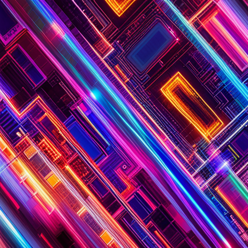 futuristic, artificial intelligence, data visualization, generative art, technology, complex patterns, glitch art, cyberpunk, machine learning, wires and circuits, abstract expressionism, neon colors