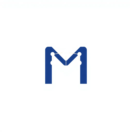 abstract letter M logo, parent node, child nodes, thin branching lines, tree hierarchy, indigo gradient, minimal vector design, white background, geometric abstraction, modernist influence, Bauhaus, clean lines, connection symbolism, hierarchical structure, conceptual design, negative space, visual balance, contemporary aesthetics