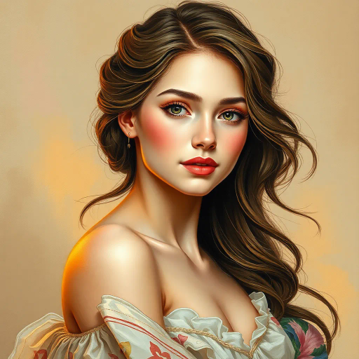 renaissance, beauty, grace, vibrant colors, flowing lines, soft lighting, elegance, harmonious composition, classical influence, femininity, playful yet poised, natural beauty, detailed textures, warm tones, ethereal presence, soft brush strokes, timelessness, artistic symmetry, visual poetry, gentle contrasts, captivating gaze, masterful use of light and shadow, enchanting aura, emotive expression, serene atmosphere, delicate intricacies, romantic essence