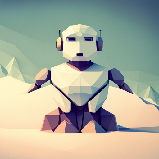 Minimalist, geometric, low-poly robot sculpture, emphasizing cuteness through simplicity. Clean white background and light sources enhance the low-poly texture.