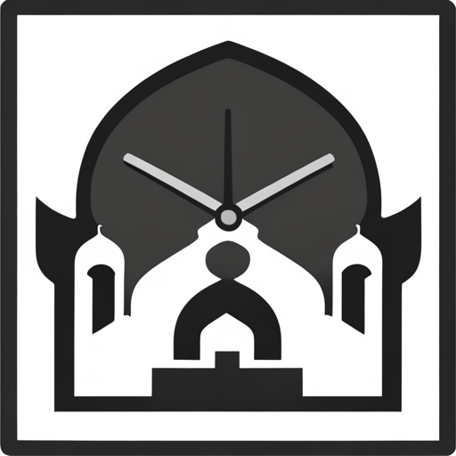 symbolic masjid, rounded border, border shadow, clock, 04:10 time, caption, 7 minutes walking distance