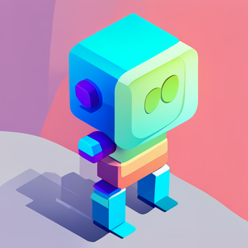 Isometric perspective, Plastic materials, Bot, App mascot, Geometric shapes, Vibrant colors, Low poly technique