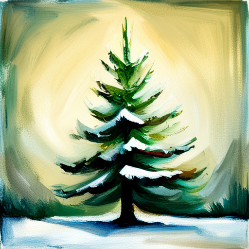 four Christmas tree, white background, textured canvas, oil painting, vintage analog-film