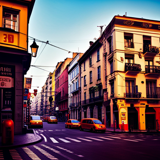 early-morning, walk, dinner, cityscape, urban, streetlights, shadows, night-time, dusk, evening, atmosphere, city, buildings, architecture, bustling, vibrant, nightlife