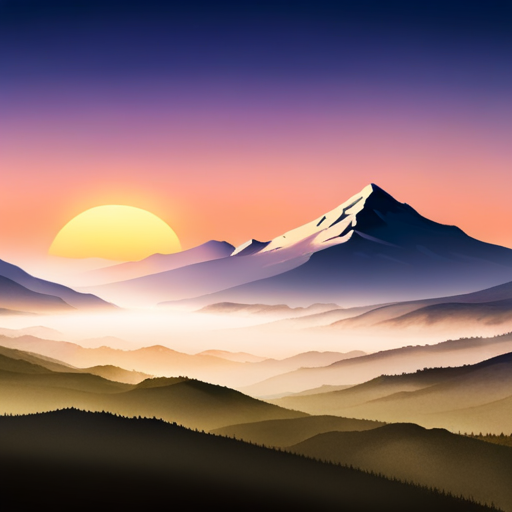 majestic peaks, rugged terrain, atmospheric perspective, muted colors, Impressionism, Hudson River School, light and shadow, texture, acrylic paint, naturalism, serenity, grandeur, scale, plein air, rocky outcroppings, dramatic sky, asymmetry, depth, soft brushstrokes, tranquility, landscape-painting, digital painting, pixel art, atmospheric lighting