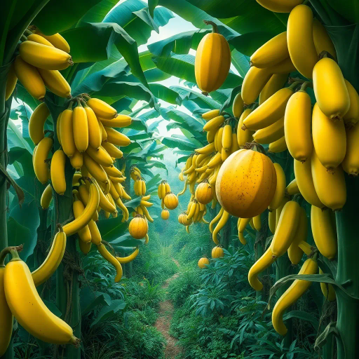surreal bananas, vivid colors, Salvador Dali influence, dreamlike atmosphere, whimsical shapes, intricate details, organic textures, glowing highlights, ethereal lighting, imaginative arrangement, vibrant yellows and greens, playful mood, flowing curves, artistic symbolism, fantastical nature, otherworldly scene, dynamic perspective, fluid lines, imaginative presentation