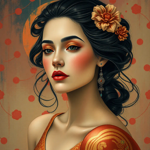 ethereal goddess, renaissance-inspired, chiaroscuro lighting, serene expression, surrealism, bold brushstrokes, celestial colors, flowing robes, delicate textures, vibrant jewel tones, intricate detailing, mystical aura, vaporwave influences, dreamlike atmosphere, novel perspective, modern reinterpretation, dynamic composition, timeless elegance, abstraction, metaphorical essence