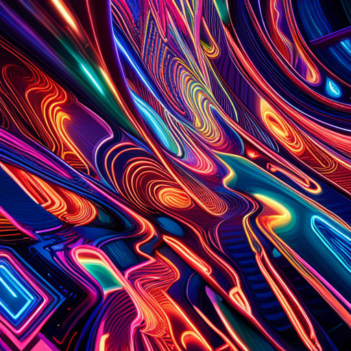 futuristic, artificial intelligence, data visualization, neon colors, generative art, complex patterns, glitch art, cyberpunk, machine learning, wires and circuits, abstract expressionism