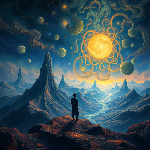 introspective contemplation, surreal landscapes, ethereal lighting, Salvador Dali influence, mystical aura, dreamlike quality, vivid imagination, flowing forms, cosmic scale, meditative mood, intricate patterns, celestial elements, timeless essence, rich textures, harmonious colors, vast space, transcendental symbolism, imaginative introspection, lush detail, visionary dreamscapes, otherworldly landscapes, vivid surrealism, dreamlike ethereality, cosmic imagination, intricate celestial patterns, transcendent imagination, otherworldly vision, lush cosmic dreamscapes