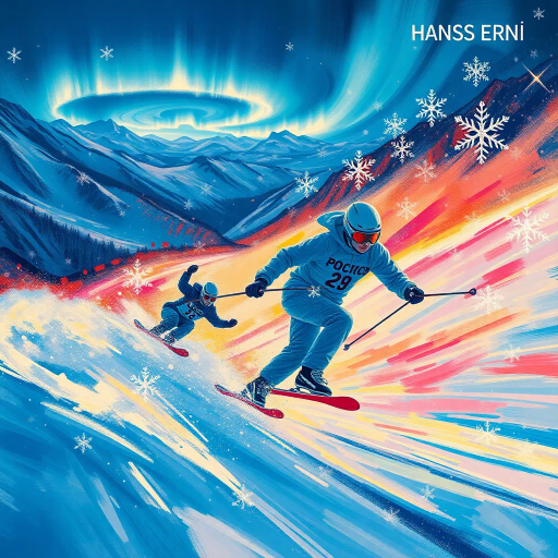 winter olympics, Adolphe Mouron Cassandre, dynamic composition, vibrant movements, cold hues, frosty blues, sparkling whites, contrasting shadows, atmospheric depth, panoramic vistas, kinetic energy, athletic prowess, cultural celebration, Olympic spirit, Art Deco influences, geometric patterns, sweeping curves, expressive lines, emotional intensity, grand scale, global unity, dramatic lighting, icy textures, timeless grandeur, elegant symmetry, inspiring competition, frozen terrains, monumental arenas, inspired by tradition, contemporary innovation, international camaraderie